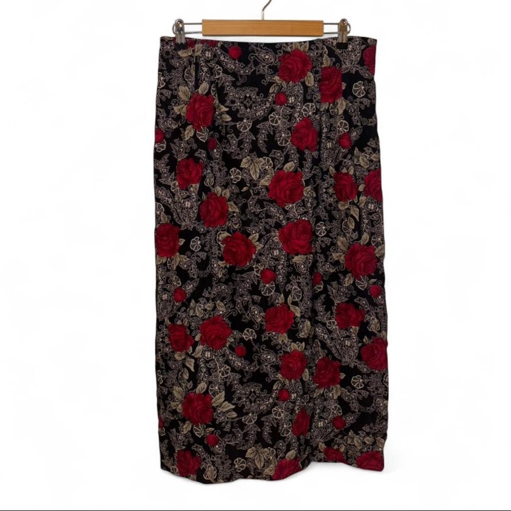 Y2K Briggs New York Black Maxi Skirt with Red Rose Print NWT #y2k #vintage